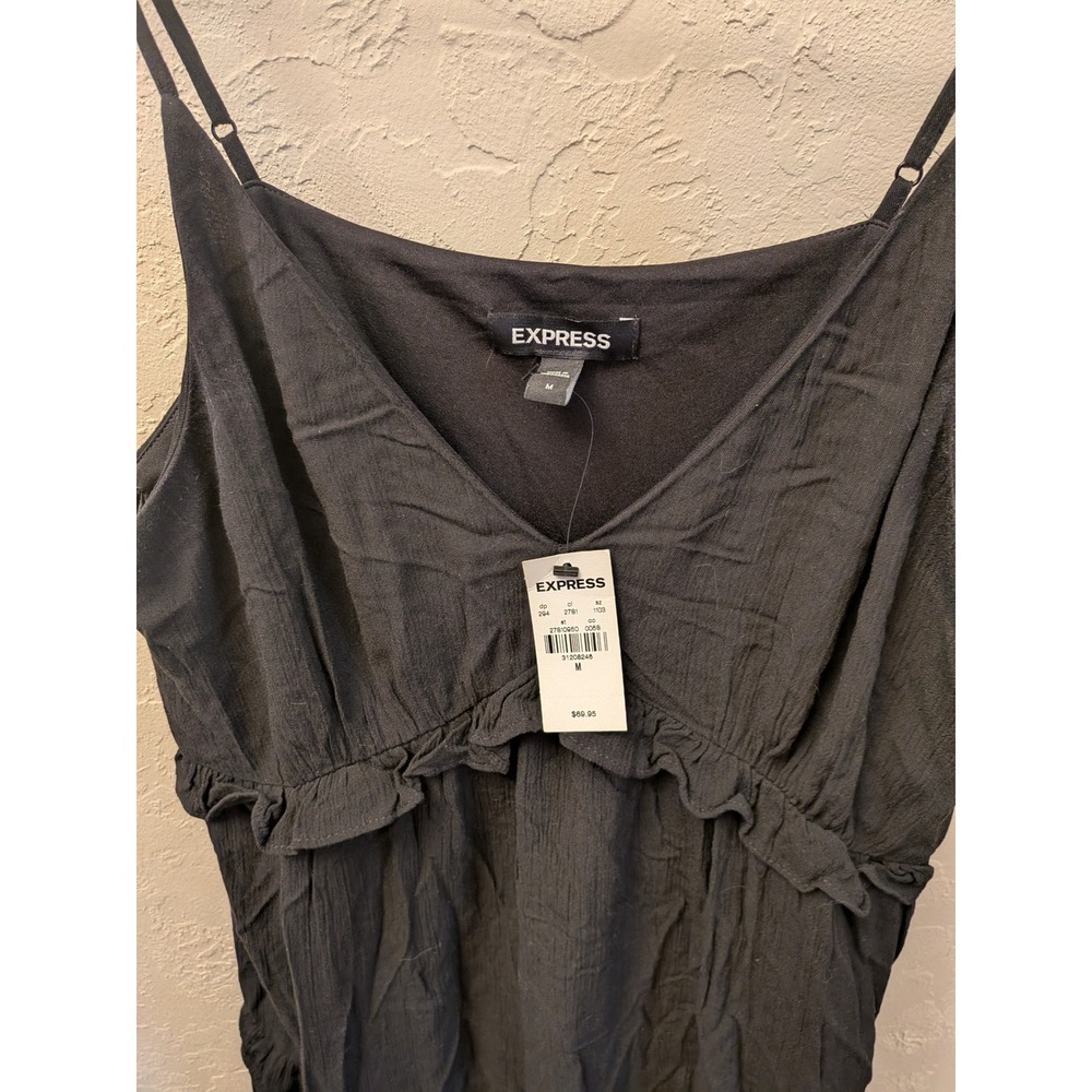 EXPRESS Black Ruffle Tiered Spaghetti Strap V Neck Mini Dress Size M - Picture 3 of 4